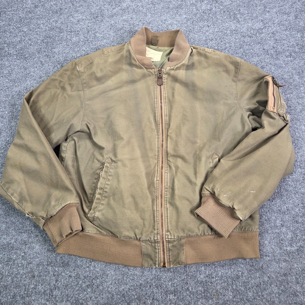 American Eagle Men Bomber Jacket Olive Green Zip Flight MA-1 Y2k Vintage Large